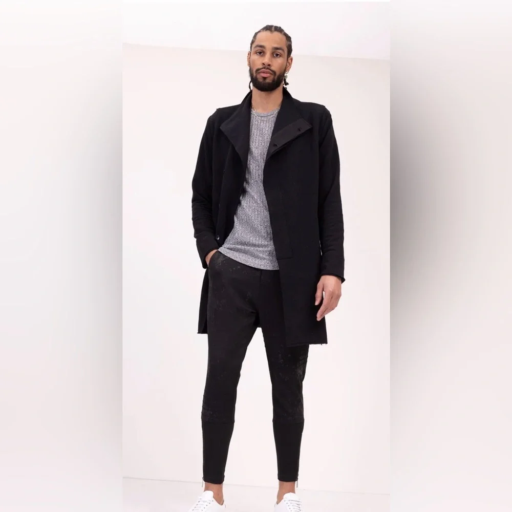Ron Tomson Black Asymmetrical Draped Cardigan Jacket Raw Edge